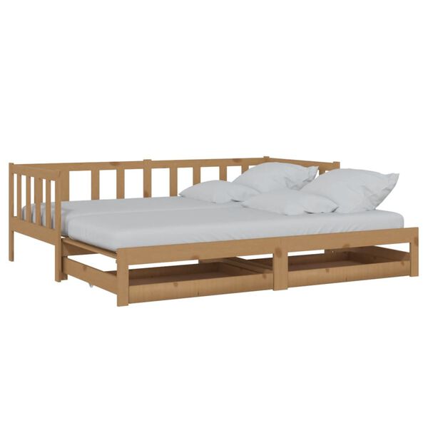 vidaXL Estrutura sof&aacute;-cama de puxar 2x(90x200) cm pinho castanho mel