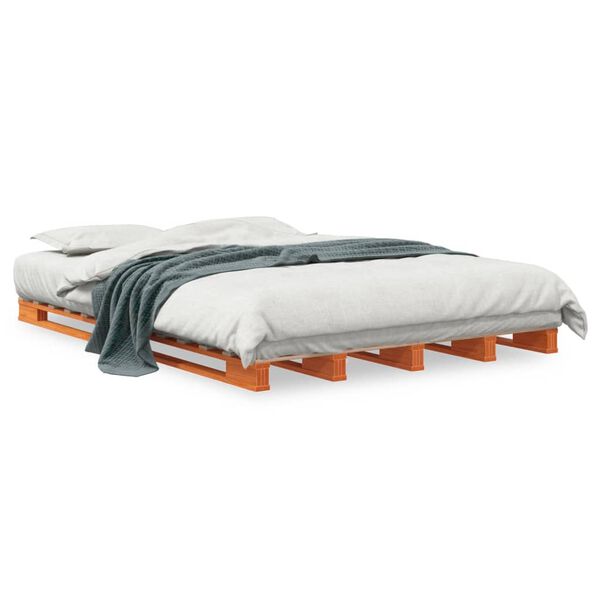 vidaXL Cama de paletes 140x200 cm madeira pinho maci&ccedil;a castanho cera
