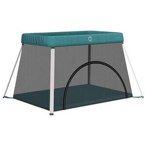 vidaXL Parque para beb&eacute;s com colch&atilde;o tecido de linho verde