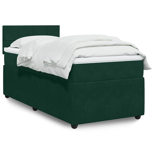 vidaXL Cama com molas/colch&atilde;o 90x190 cm veludo verde-escuro