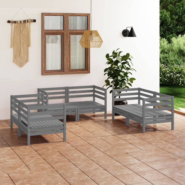 vidaXL 6 pcs conjunto lounge de jardim pinho maciço cinzento