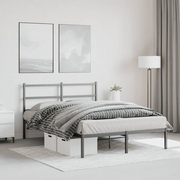 vidaXL Estrutura de cama com cabeceira 140x190 cm metal preto
