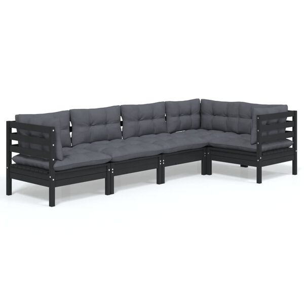 vidaXL 5 pcs conjunto lounge de jardim c/ almofad&otilde;es pinho maci&ccedil;o