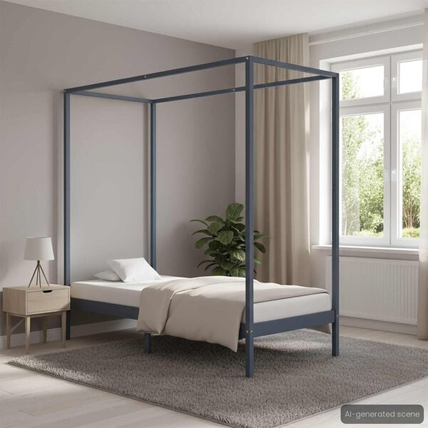 vidaXL Estrutura de cama com toldo 100x200 cm pinho maciço cinzento