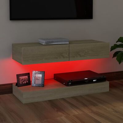 vidaXL Móvel de TV com luzes LED 90x35 cm carvalho sonoma
