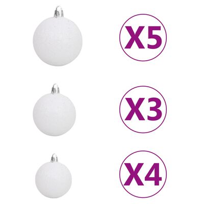 vidaXL Árvore Natal artif. canto c/ luzes LED/bolas 240 cm PVC branco