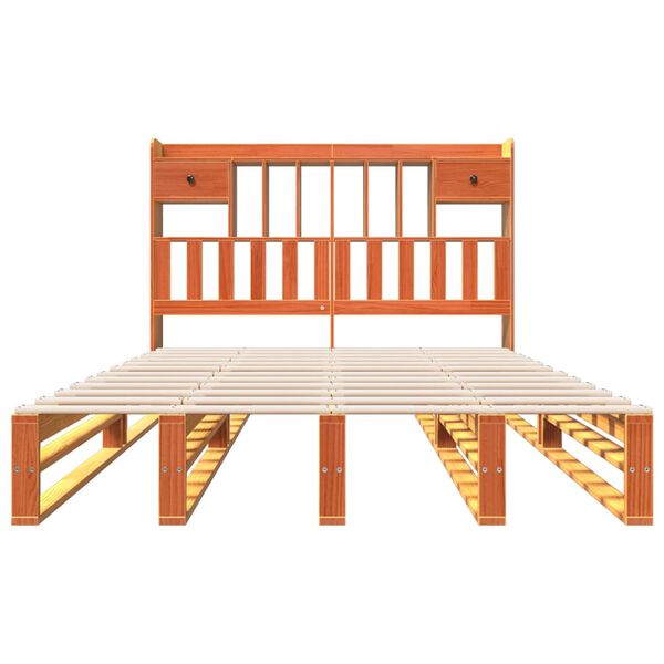 vidaXL Cama com estante sem colchão 150x200 cm pinho maciço
