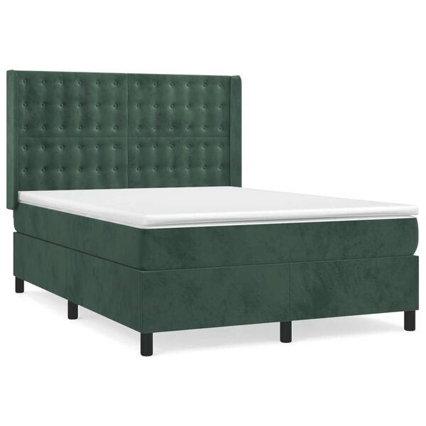 vidaXL Cama com molas/colch&atilde;o 140x190 cm veludo verde-escuro
