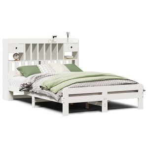 vidaXL Cama com estante sem colch&atilde;o 140x190 cm pinho maci&ccedil;o branco
