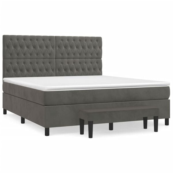 vidaXL Cama com molas/colch&atilde;o 180x200 cm veludo cinzento-escuro