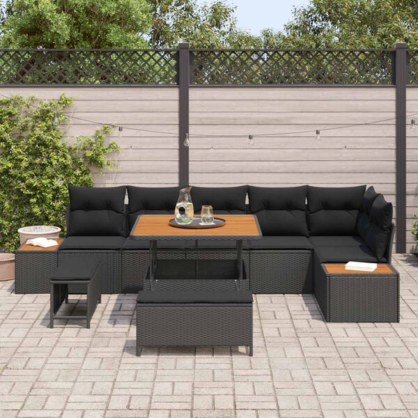 vidaXL Conjunto de Sof&aacute; de Jardim 9 pcs Preto vime PE
