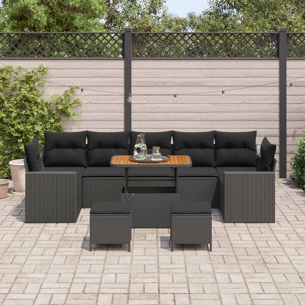 vidaXL Conjunto de Sof&aacute; de Jardim 10 pcs Preto vime PE