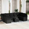 vidaXL Conjunto de Sofá de Jardim com almofada 10 pcs Preto vime PE
