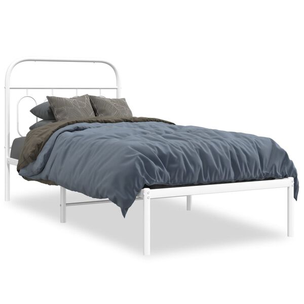 vidaXL Estrutura de cama com cabeceira 90x200 cm metal branco