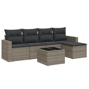 vidaXL 6 pcs conjunto sof&aacute;s de jardim com almofad&otilde;es vime cinzento