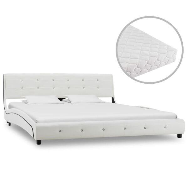 vidaXL Cama com colchão 160x200 cm couro artificial branco