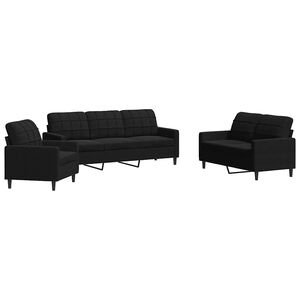 vidaXL 3 pcs conjunto de sof&aacute;s com almofad&otilde;es veludo preto