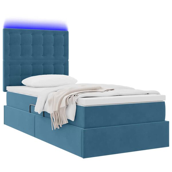 vidaXL Cama com arruma&ccedil;&atilde;o e LED com led Azul Escuro 90 x 200 cm Veludo