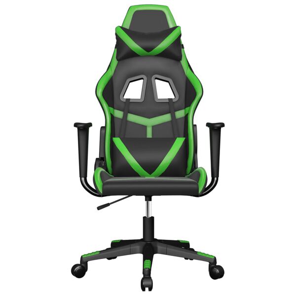 vidaXL Cadeira gaming massagens couro artificial preto e verde