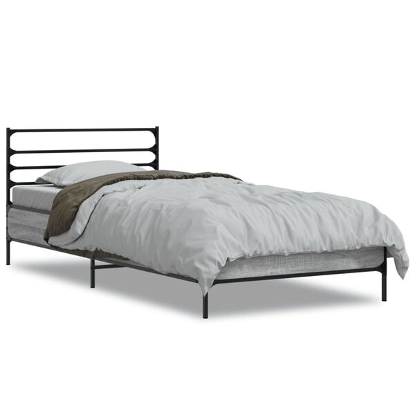 vidaXL Estrutura cama 100x200 cm derivados madeira/metal cinza sonoma