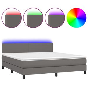 vidaXL Cama box spring c/ colch&atilde;o/LED 160x200cm couro artificial cinza