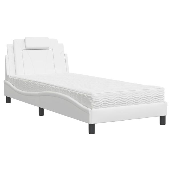 vidaXL Cama Viana com colch&atilde;o 90x200 cm couro artificial branco