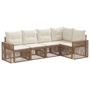 vidaXL Conjunto de Sof&aacute; de Jardim 5 pcs Bege e Branco Creme vime PE