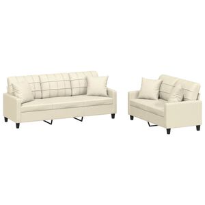 vidaXL 2 pcs conjunto de sof&aacute;s com almofadas couro artificial creme