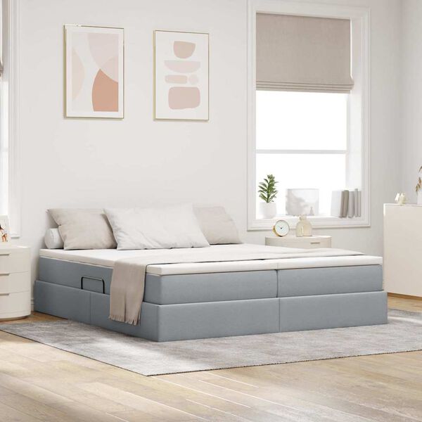 vidaXL Cama com arruma&ccedil;&atilde;o e colch&atilde;o Cinzento-claro 200 x 200 cm