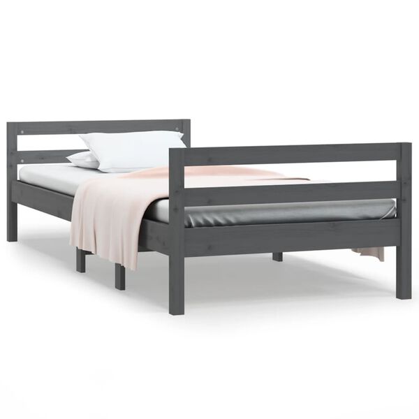 vidaXL Estrutura de cama 75x190 cm madeira de pinho maciça cinzento