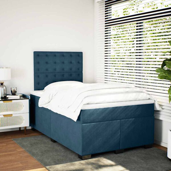 vidaXL Cama boxspring com colch&atilde;o 120x190 cm veludo azul