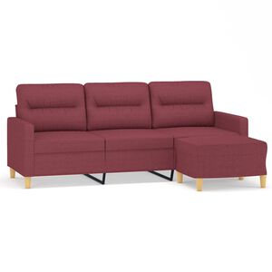 vidaXL Sof&aacute; de 3 lugares com apoio de p&eacute;s 180 cm tecido vermelho tinto