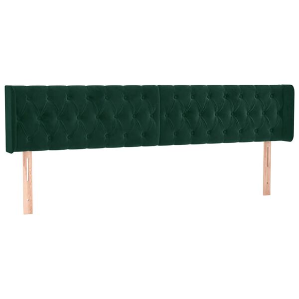 vidaXL Cabeceira cama c/ luzes LED veludo 183x16x78/88 cm verde-escuro