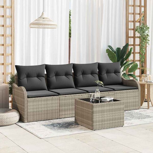 vidaXL Conjunto de Sof&aacute; de Jardim 5 pcs Cinza Claro e Cinza Escuro