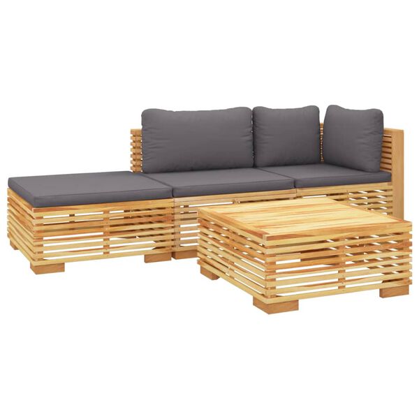 vidaXL 4 pcs conjunto lounge jardim c/ almofad&otilde;es madeira teca maci&ccedil;a