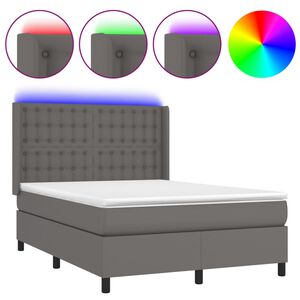 vidaXL Cama box spring c/ colch&atilde;o/LED 140x200cm couro artificial cinza