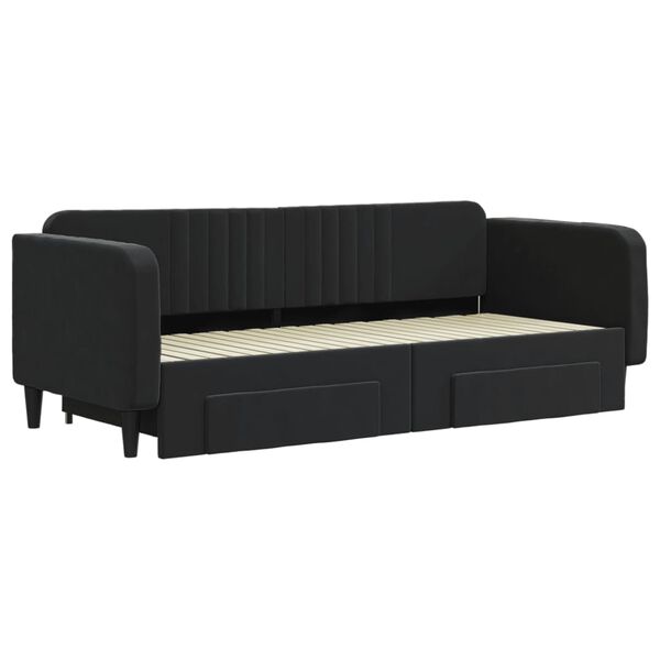 vidaXL Sofá-cama com gavetão e gavetas 90x200 cm veludo preto