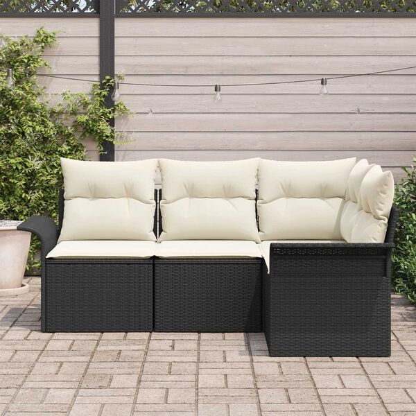 vidaXL Conjunto de Sof&aacute; de Jardim 4 pcs Preto vime PE