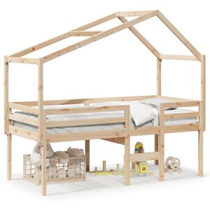 vidaXL Cama alta com telhado 90x200 cm pinho maci&ccedil;o