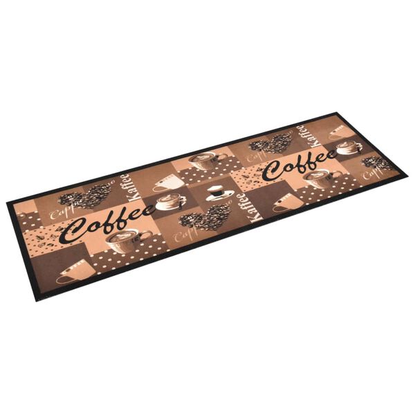 vidaXL Tapete de cozinha lavável com design café 45x150 cm castanho