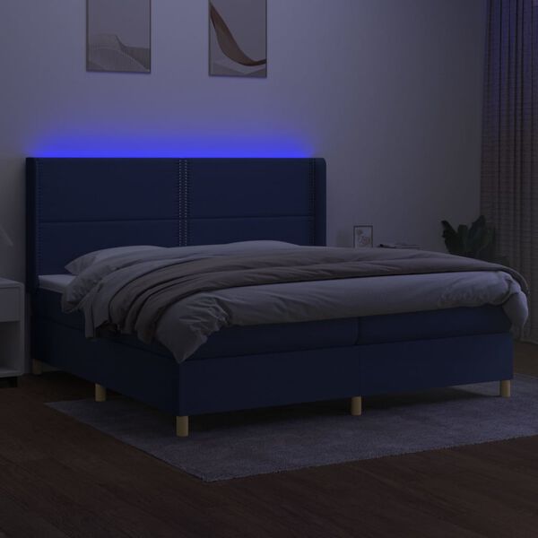 vidaXL Cama box spring c/ colch&atilde;o e LED 200x200 cm tecido azul