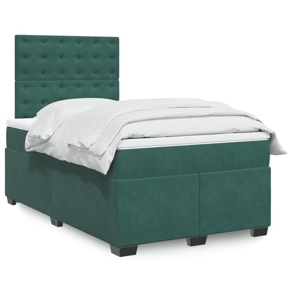 vidaXL Cama boxspring com colch&atilde;o 120x200 cm veludo verde-escuro