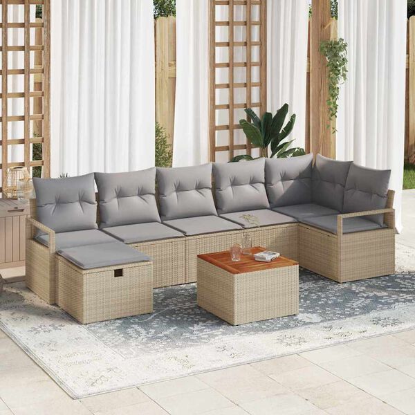 vidaXL Conjunto de Sof&aacute; de Jardim 8 pcs Bege Rattan Sint&eacute;tico