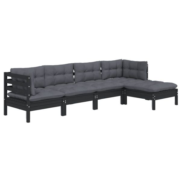 vidaXL 5 pcs conjunto lounge de jardim c/ almofadões pinho preto