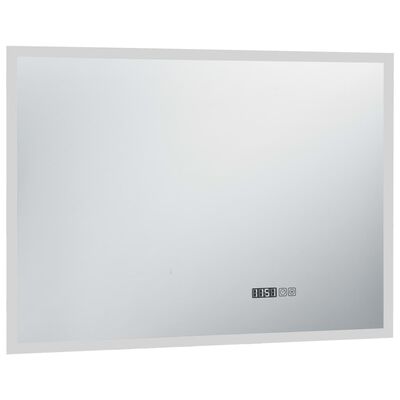 vidaXL Espelho de parede LED c/ sensor tátil e horas p/ WC 100x60 cm