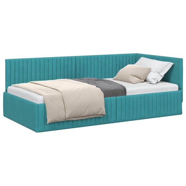 vidaXL Estrutura de Cama de Canto Turquesa 100 cm x 200 cm Veludo