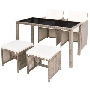 vidaXL 5 pcs conjunto jantar exterior com almofad&otilde;es vime PE bege