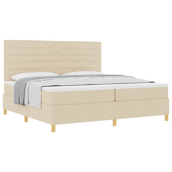 vidaXL Cama Box com colch&atilde;o com cabeceira Creme 200 x 200 cm tecido