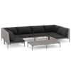 vidaXL 7 pcs conj. lounge jardim c/ almofad&otilde;es vime PE cinzento-escuro