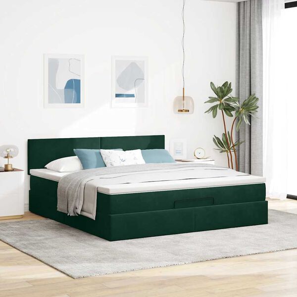 vidaXL Estrutura de cama otomana com colch&atilde;o 180x200 cm verde escuro